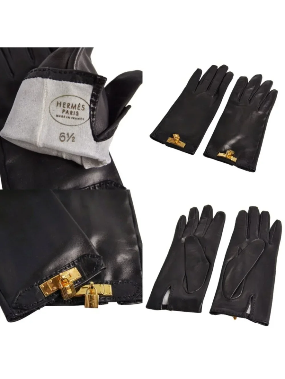 Hermes Gloves Kelly 6.5 Lambskin Black